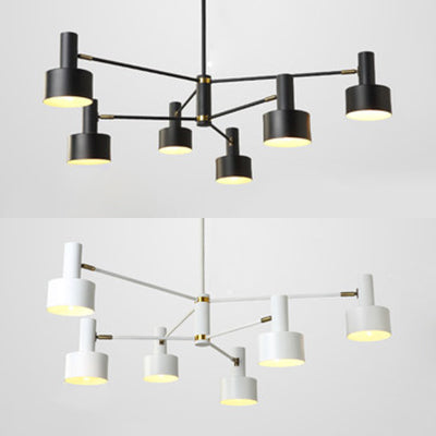 Modern Cylinder Chandelier: Metal, 6 Lights, Monochrome. Ideal for Hotels.