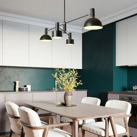 Nordic Style Drum & Dome Chandelier - 4 Bulb Metal Pendant Lighting for Kitchen/Restaurant