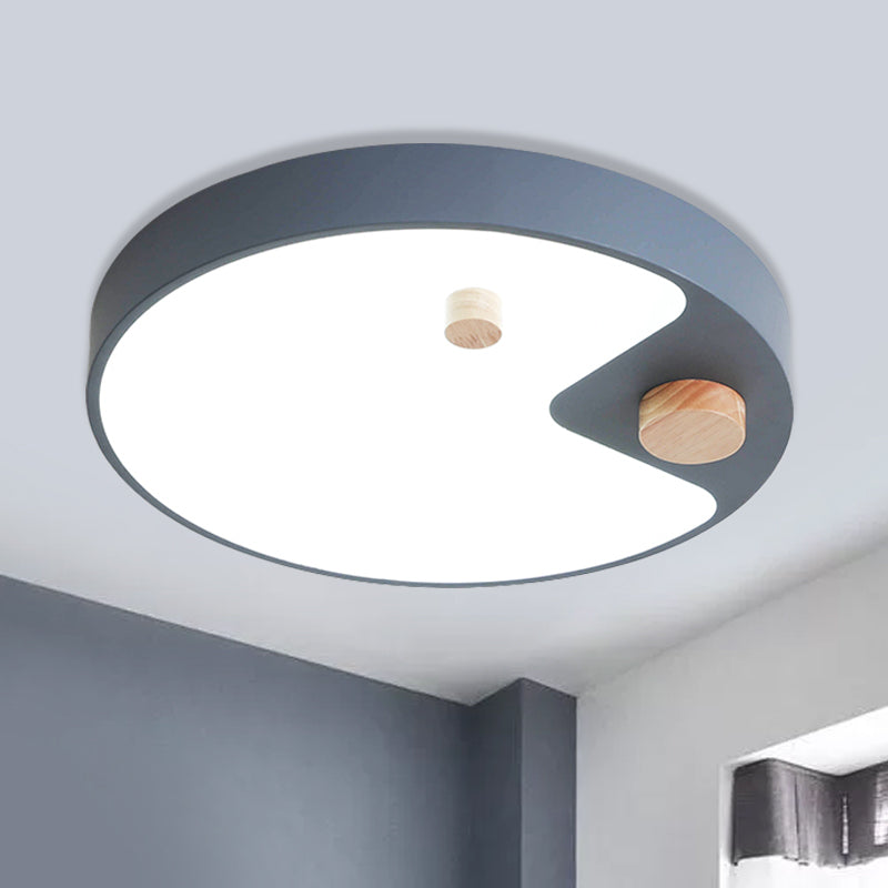 Kids Acrylic Ring Flush Mount LED Ceiling Light with Wood Decor - White/Grey/Blue Bedroom Lighting