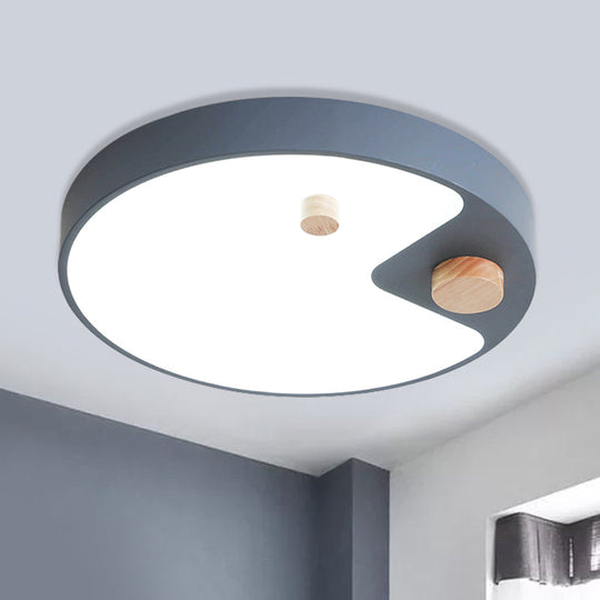 Kids Acrylic Ring Flush Mount LED Ceiling Light with Wood Decor - White/Grey/Blue Bedroom Lighting
