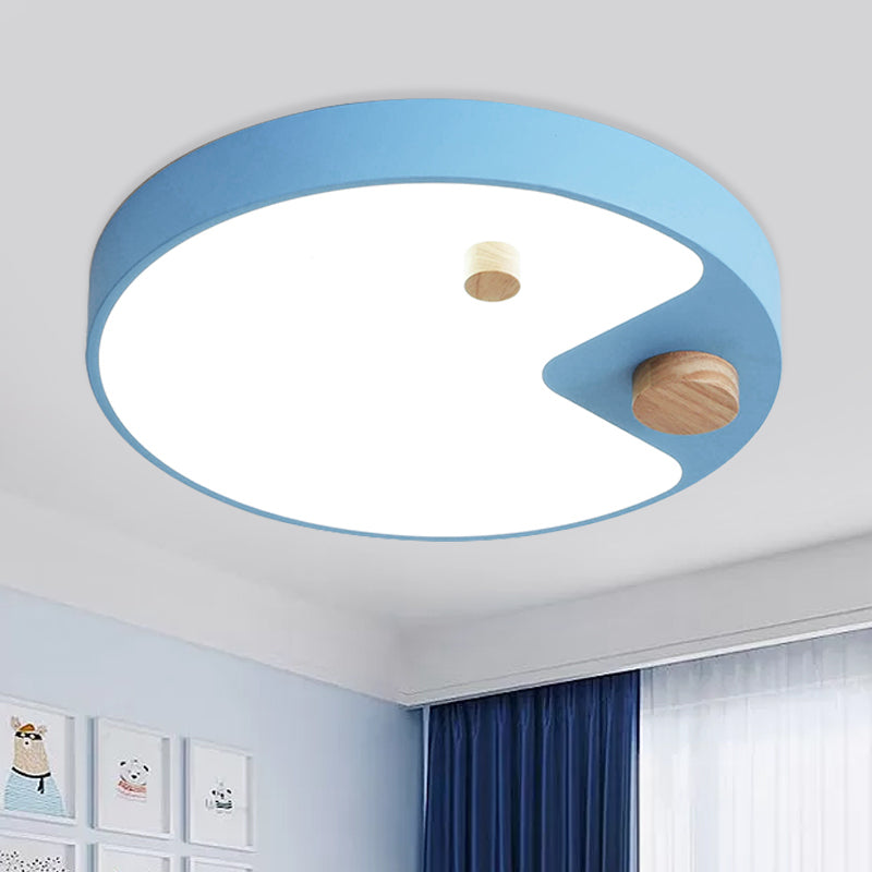 Kids Acrylic Ring Flush Mount LED Ceiling Light with Wood Decor - White/Grey/Blue Bedroom Lighting