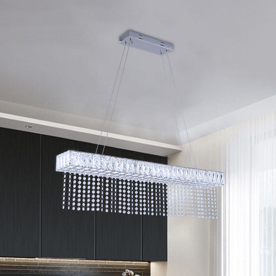 Modern Crystal LED Kitchen Island Pendant Light with Chain Fringe - Oversized Rectangle Design