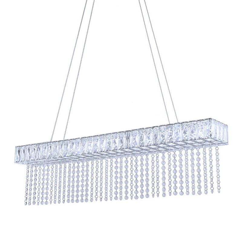 Modern Crystal LED Kitchen Island Pendant Light with Chain Fringe - Oversized Rectangle Design