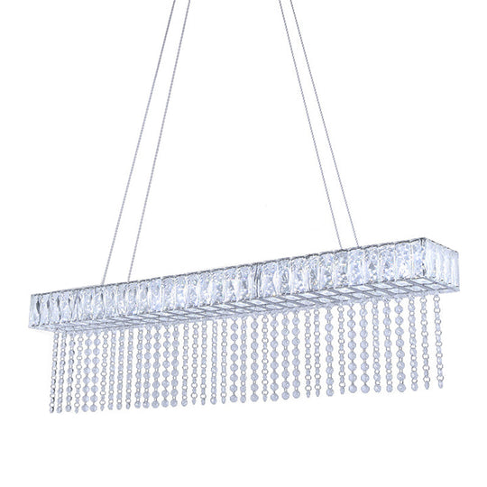 Modern Crystal LED Kitchen Island Pendant Light with Chain Fringe - Oversized Rectangle Design