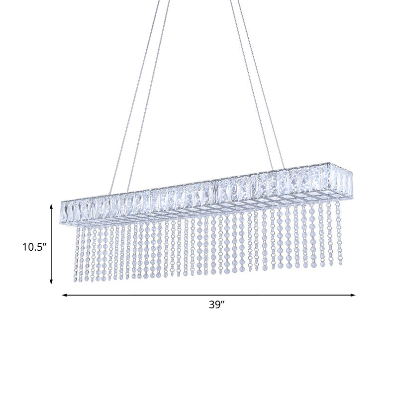 Modern Crystal LED Kitchen Island Pendant Light with Chain Fringe - Oversized Rectangle Design