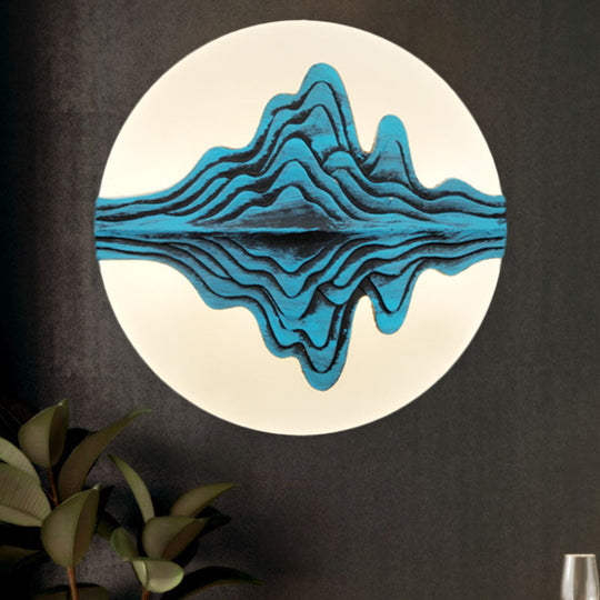 Gold/Blue Chinese Style LED Acrylic Wall-Mounted Lamp with Rounded Mountain Mural for Bedrooms