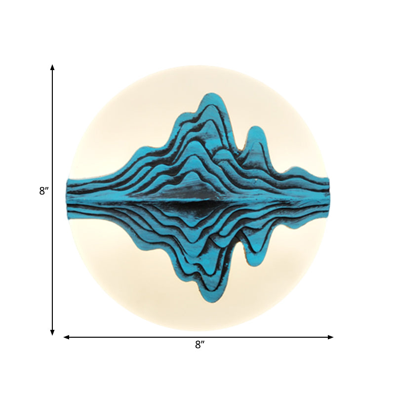 Gold/Blue Chinese Style LED Acrylic Wall-Mounted Lamp with Rounded Mountain Mural for Bedrooms