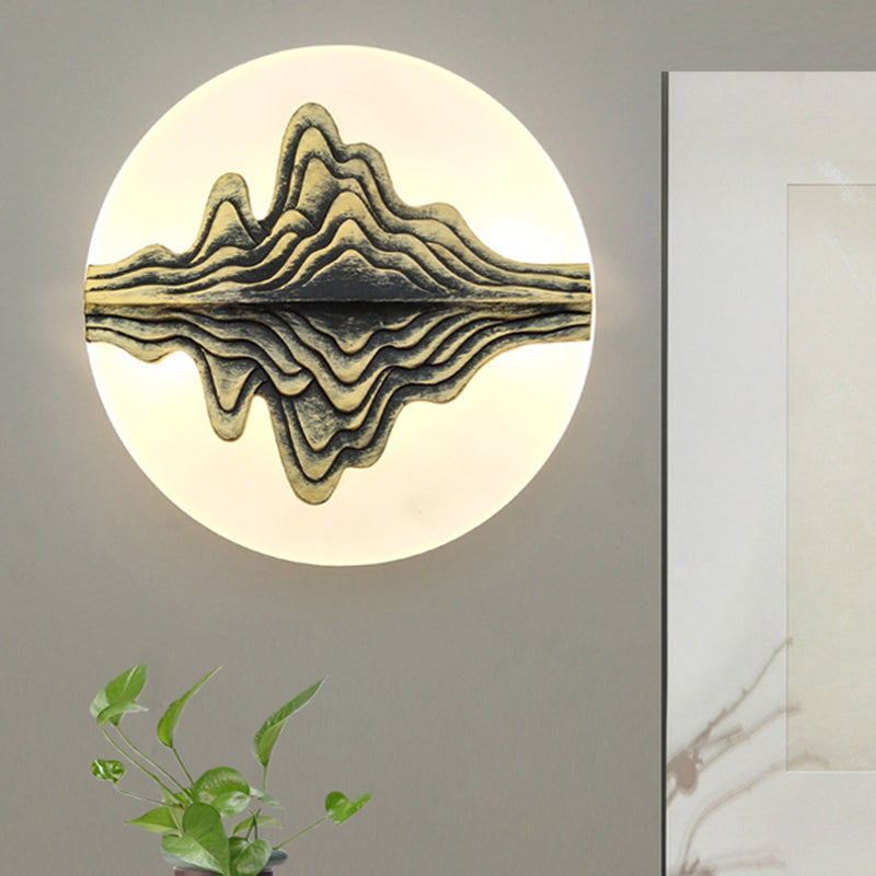 Gold/Blue Chinese Style LED Acrylic Wall-Mounted Lamp with Rounded Mountain Mural for Bedrooms