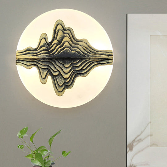 Gold/Blue Chinese Style LED Acrylic Wall-Mounted Lamp with Rounded Mountain Mural for Bedrooms