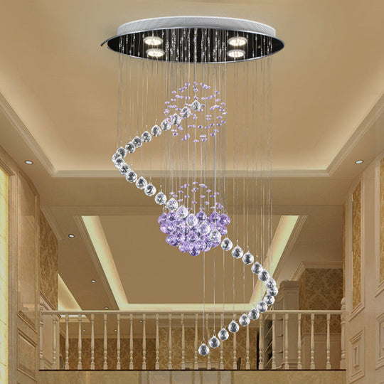 Modern Crystal Orb LED Ceiling Pendant Light with Stylish Twisted Chrome Finish