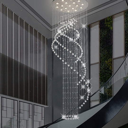 Modern Crystal Spiral Lobby Pendant Light with LED and Chrome Finish