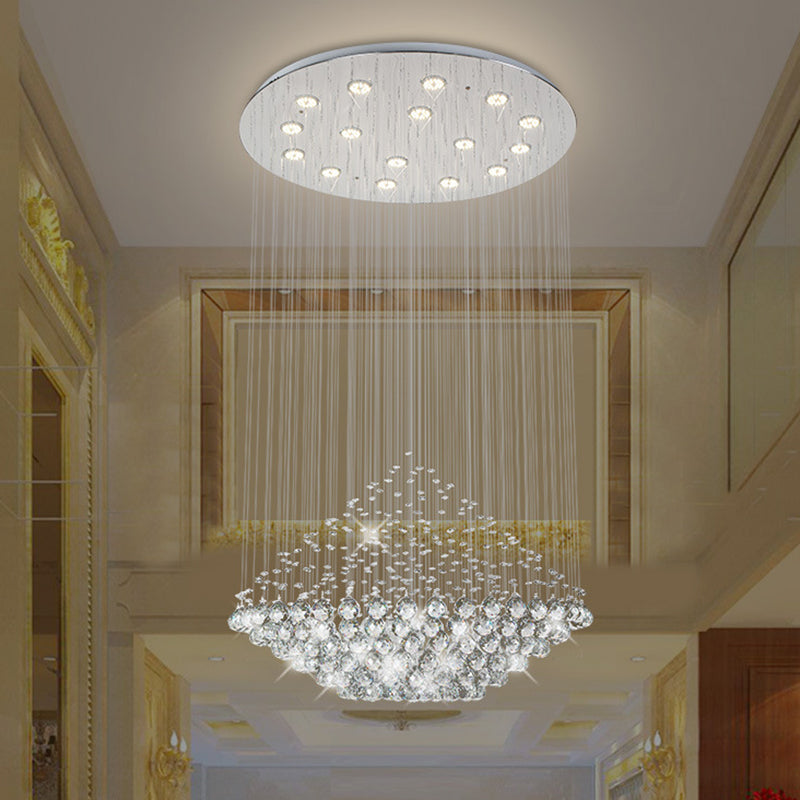 LED Multi Pendant Crystal Orb Hall Ceiling Light – Stylish Chrome Diamond Shaped Design