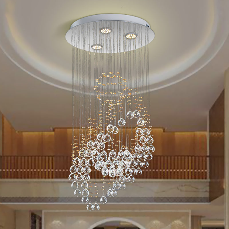 Leaf Shaped LED Pendant with Crystal Balls for Modern Bedroom Lighting