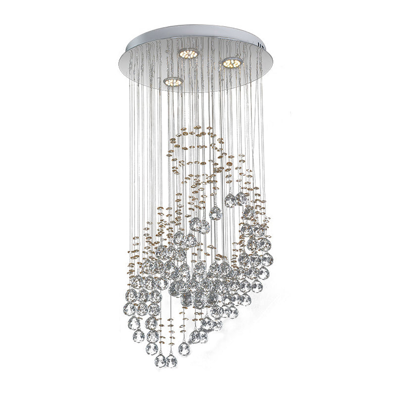 Leaf Shaped LED Pendant with Crystal Balls for Modern Bedroom Lighting