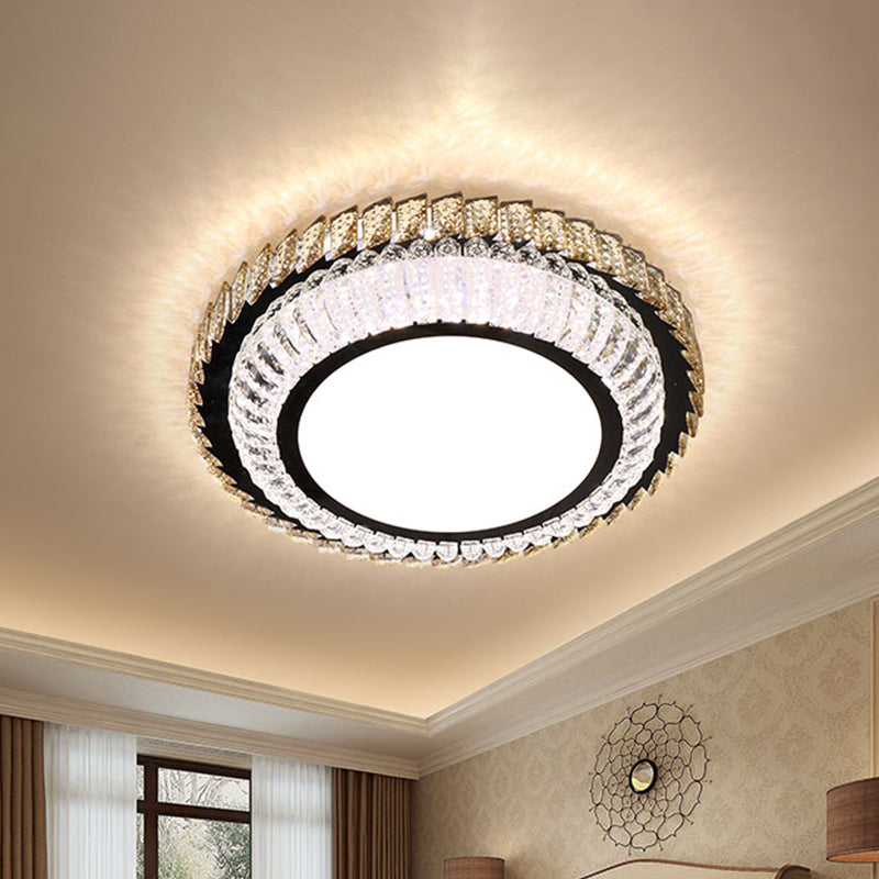 Sleek Crystal Round Ceiling Flush Mount LED Lamp in Stainless Steel - Ideal for Simplicity Bedroom Décor