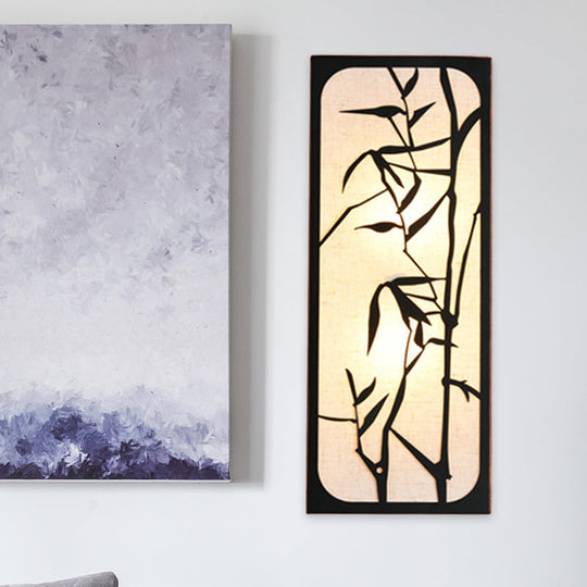 Bamboo Leaf Mural Light: Chinese Style 5-Bulb Wall Mounted Lamp, Fabric Cuboid, Black