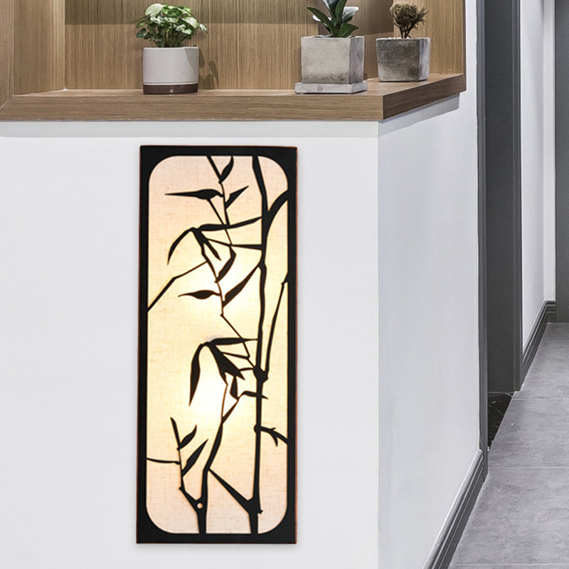 Bamboo Leaf Mural Light: Chinese Style 5-Bulb Wall Mounted Lamp, Fabric Cuboid, Black