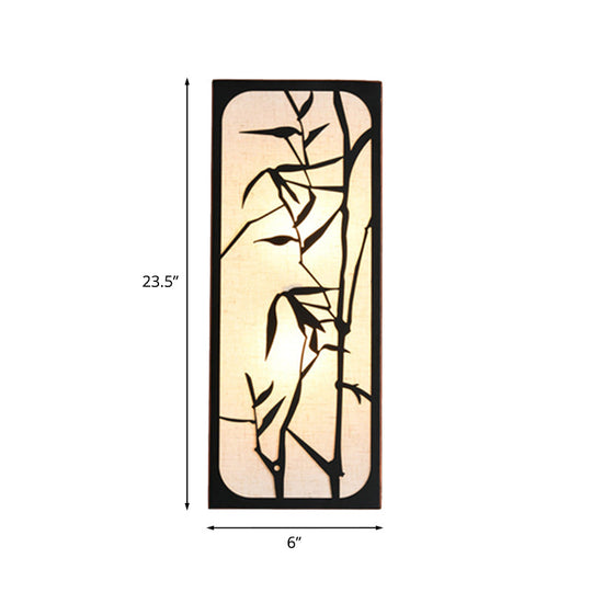 Bamboo Leaf Mural Light: Chinese Style 5-Bulb Wall Mounted Lamp, Fabric Cuboid, Black