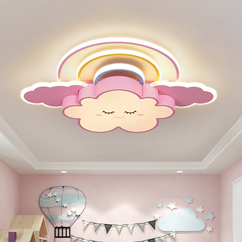 Kids Room Cloud and Rainbow LED Ceiling Lamp in White/Pink