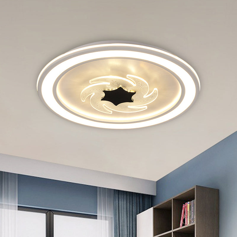 Kids LED Acrylic Flush Mount Light with Windmill Detail - Black and White Lighting