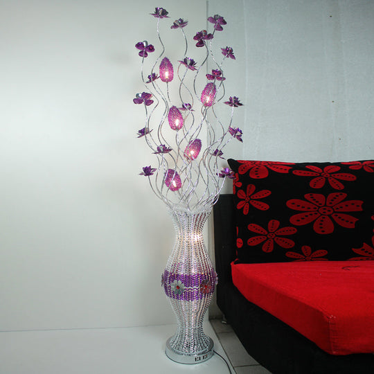 Swing Line LED Reading Floor Light - Aluminum Vase Shape Bloom Standing Lamp for Living Room Art Decor - Purple