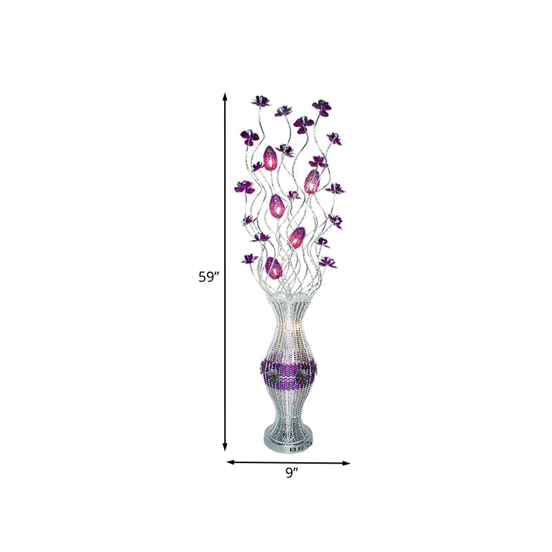 Swing Line LED Reading Floor Light - Aluminum Vase Shape Bloom Standing Lamp for Living Room Art Decor - Purple