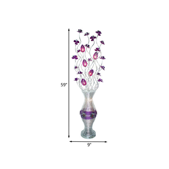Swing Line LED Reading Floor Light - Aluminum Vase Shape Bloom Standing Lamp for Living Room Art Decor - Purple