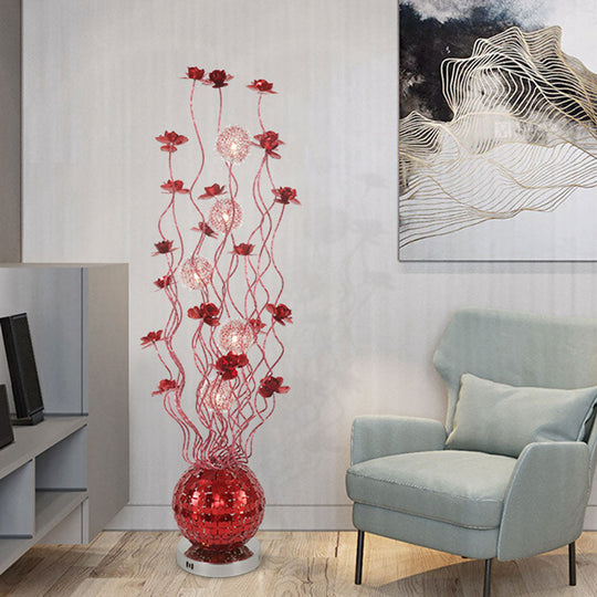 Modern Red Aluminum Flower Swing Line Floor Lamp with LED Lighting for Living Room Decor