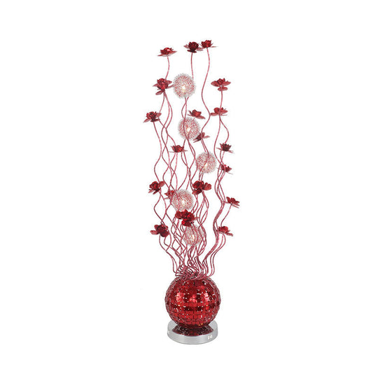 Modern Red Aluminum Flower Swing Line Floor Lamp with LED Lighting for Living Room Decor
