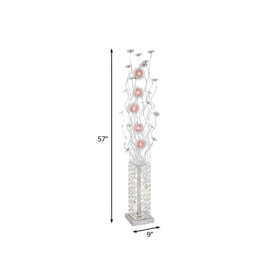 Cuboid Metallic LED Floor Lamp with Floret Design - Silver, Warm/White Light - for Stylish Living Room Decor