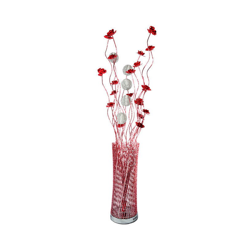 LED Decorative Aluminum Floor Reading Lamp - Twill Cylinder Style in Red/Gold with Bloom Design