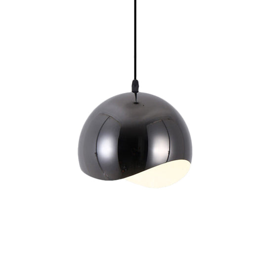 Modern Kitchen Pendant Light with Waveforms Dome Shade in Black/Chrome, 8"/12" Width