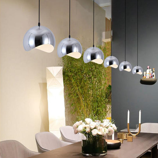 Modern Kitchen Pendant Light with Waveforms Dome Shade in Black/Chrome, 8"/12" Width