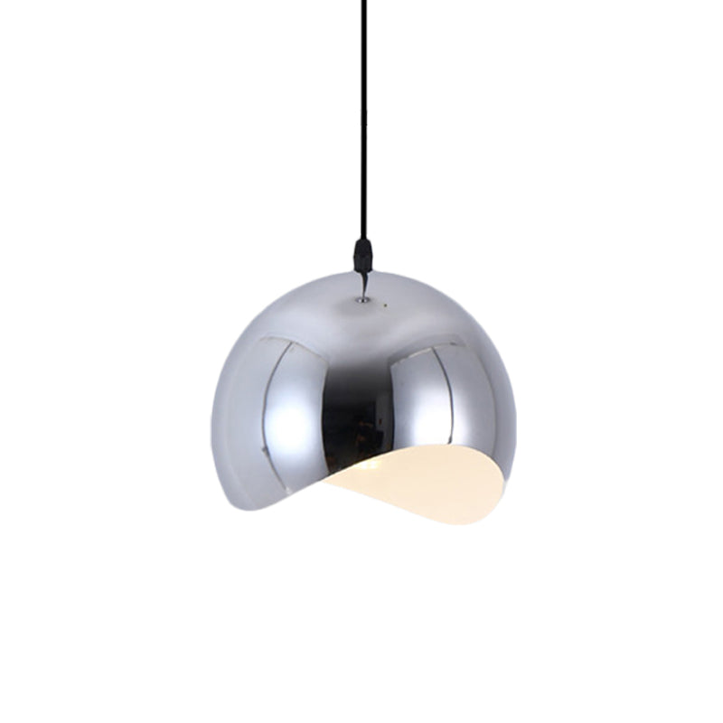 Modern Kitchen Pendant Light with Waveforms Dome Shade in Black/Chrome, 8"/12" Width