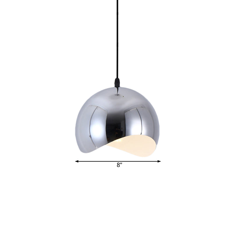 Modern Kitchen Pendant Light with Waveforms Dome Shade in Black/Chrome, 8"/12" Width