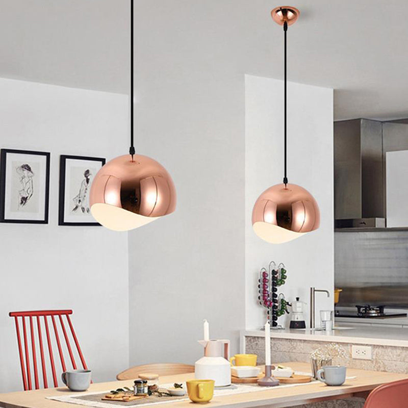 Modern Kitchen Pendant Light with Waveforms Dome Shade in Black/Chrome, 8"/12" Width