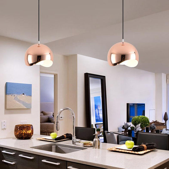Modern Kitchen Pendant Light with Waveforms Dome Shade in Black/Chrome, 8"/12" Width