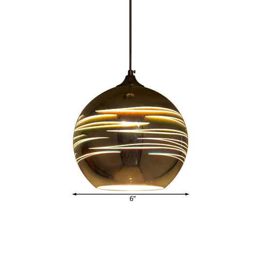 Contemporary Globe 3-D Glass Pendant Lamp - Chrome/Gold - 1 Light - Wide (6"/8"/10")