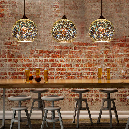 Contemporary Globe 3-D Glass Pendant Lamp - Chrome/Gold - 1 Light - Wide (6"/8"/10")