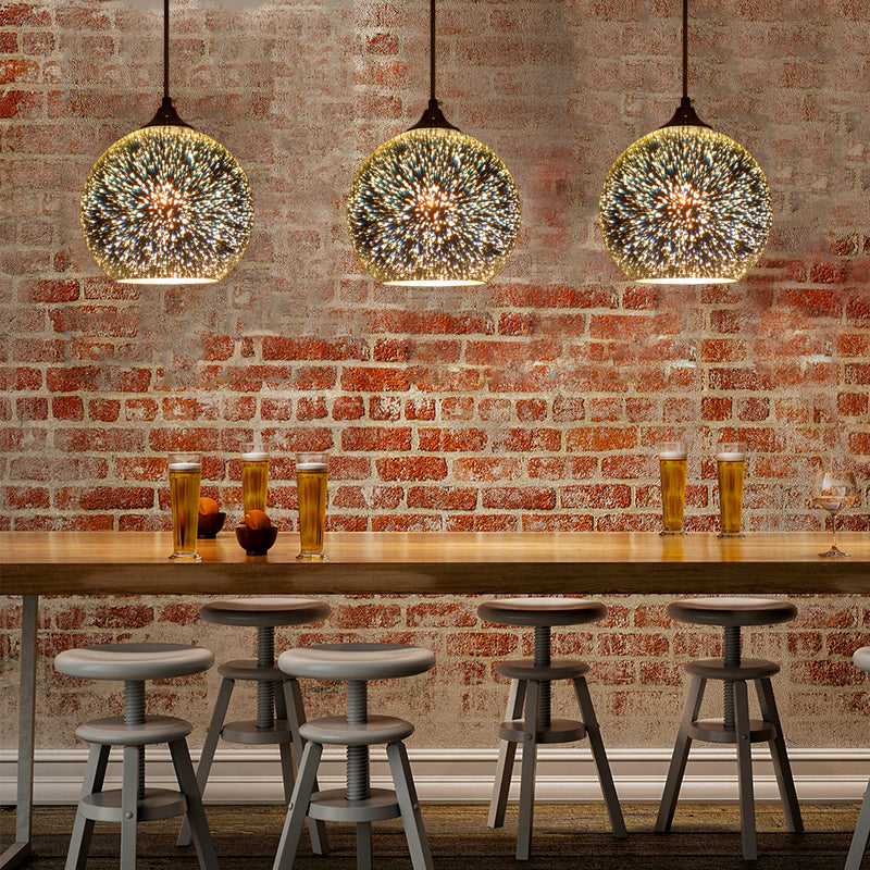 Contemporary Globe 3-D Glass Pendant Lamp - Chrome/Gold - 1 Light - Wide (6"/8"/10")