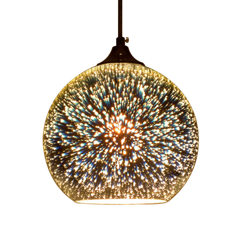 Contemporary Globe 3-D Glass Pendant Lamp - Chrome/Gold - 1 Light - Wide (6"/8"/10")