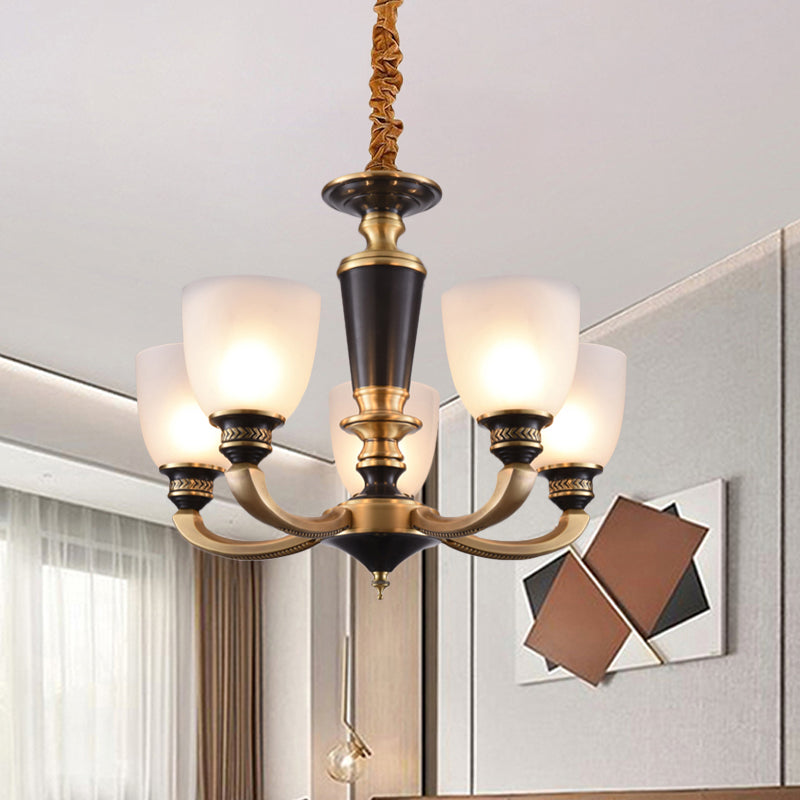 Traditional Style Brass Pendant Light with Milky Glass Empire Shade - 3/5-Bulb Suspension Ceiling Chandelier