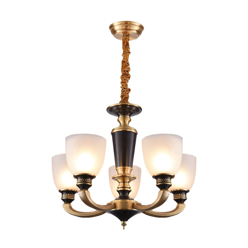 Traditional Style Brass Pendant Light with Milky Glass Empire Shade - 3/5-Bulb Suspension Ceiling Chandelier