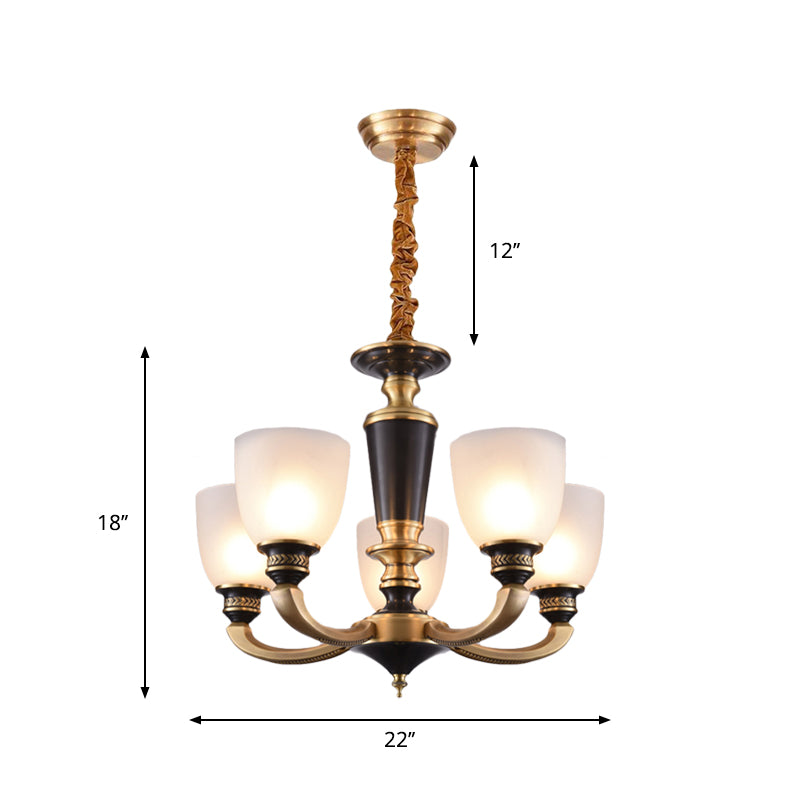 Traditional Style Brass Pendant Light with Milky Glass Empire Shade - 3/5-Bulb Suspension Ceiling Chandelier