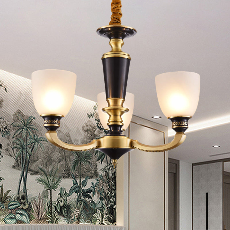 Traditional Style Brass Pendant Light with Milky Glass Empire Shade - 3/5-Bulb Suspension Ceiling Chandelier