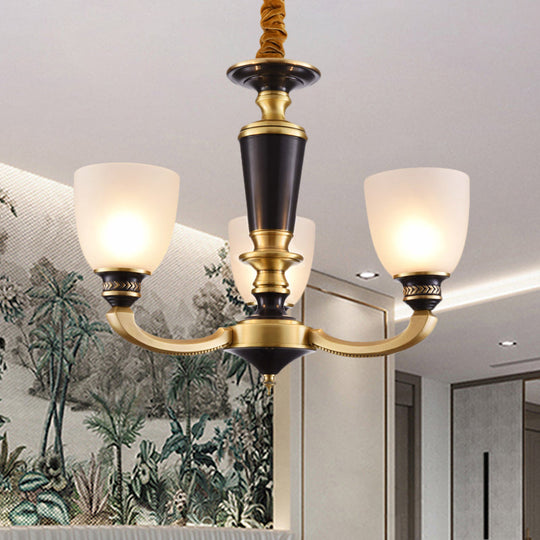 Traditional Style Brass Pendant Light with Milky Glass Empire Shade - 3/5-Bulb Suspension Ceiling Chandelier