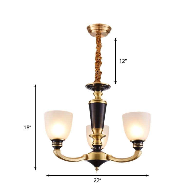 Traditional Style Brass Pendant Light with Milky Glass Empire Shade - 3/5-Bulb Suspension Ceiling Chandelier