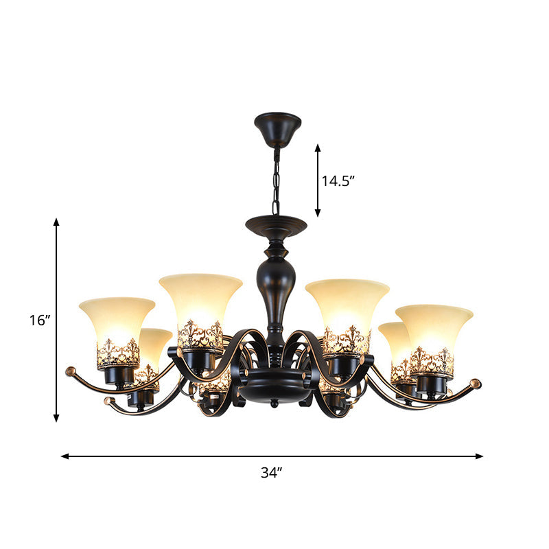 Rustic Swooping Arm Chandelier - Black Metal Pendant Light with 3/6/8-Head Ceiling Lighting