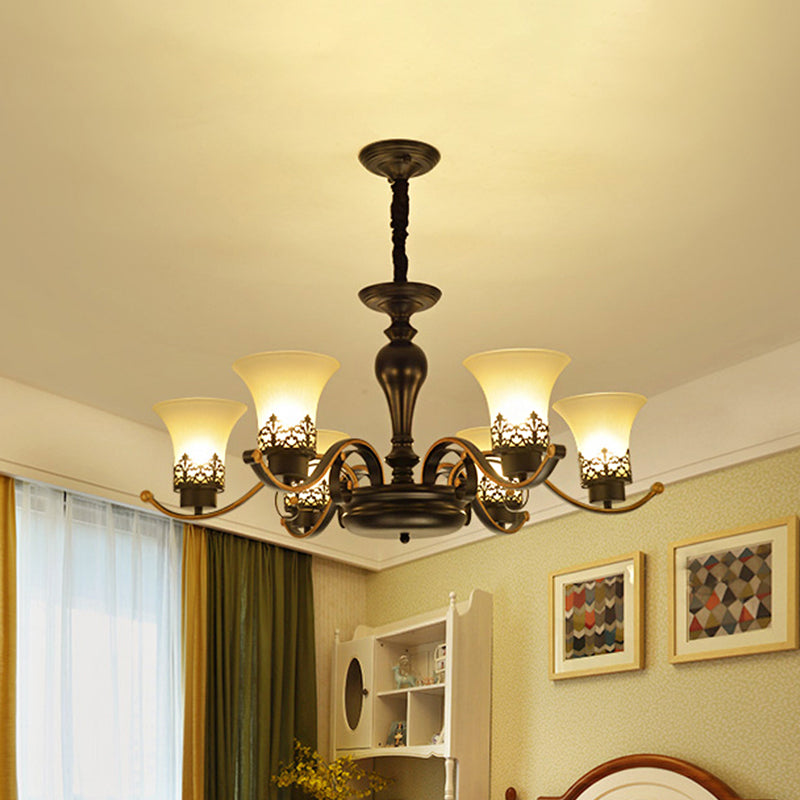 Rustic Swooping Arm Chandelier - Black Metal Pendant Light with 3/6/8-Head Ceiling Lighting