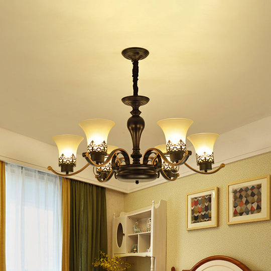 Rustic Swooping Arm Chandelier - Black Metal Pendant Light with 3/6/8-Head Ceiling Lighting